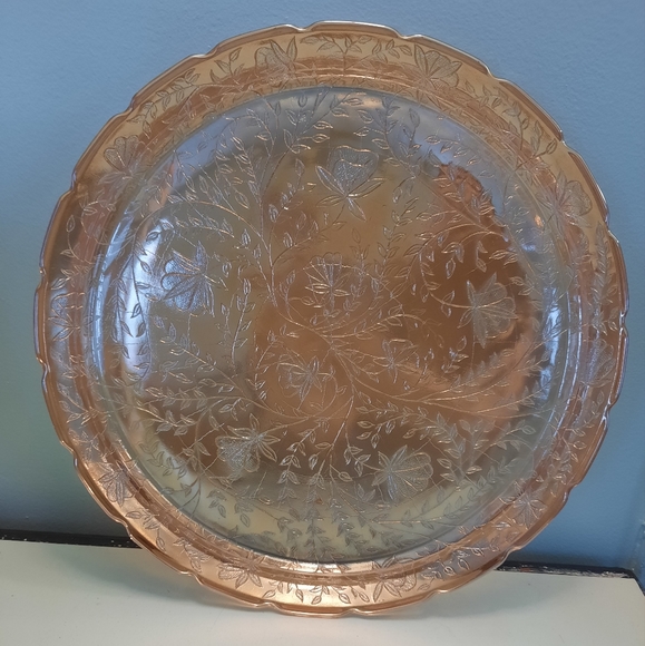 Vintage Jeannette Glass Iridescent Floragold Louisa 13.5" Serving Tray Platter - Picture 6 of 15